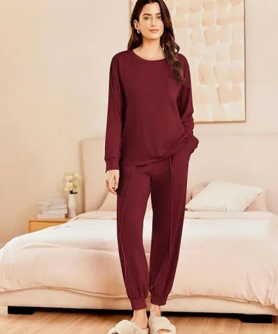 Burgundy Jogger-style Lounge Set