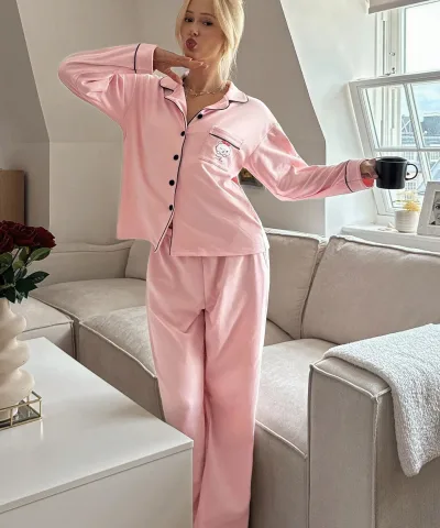 Pink Button-Down Pajama Set