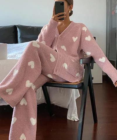 Pink Heart Fleece Lounge Set